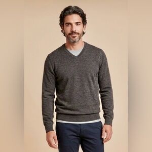 DKNY Brown V-Neck Long Sleeved Pullover Sweater for Men Medium